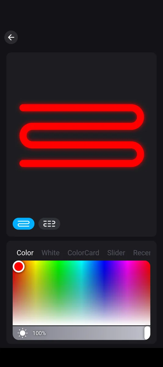 Permanent Lights pro grade app color picker with red selected and the full RGB color palette